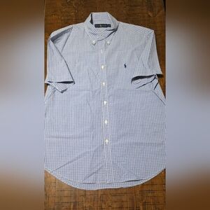 Ralph Lauren Navy and White Checkered  Short Sleeve Shirt Large